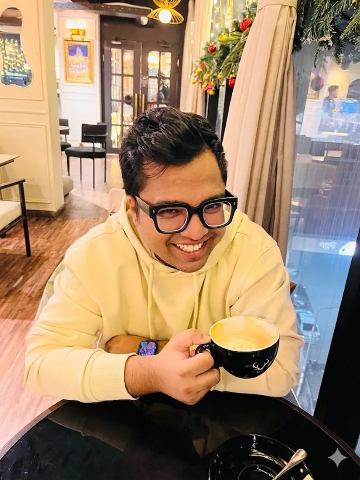 Shahria Emon with a coffee